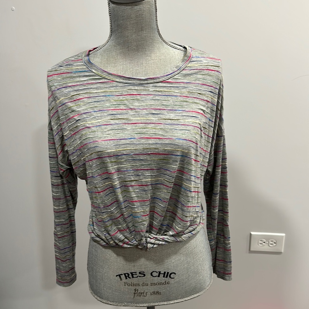 Caution to the wind long sleeve gray colored strip top size SMALL